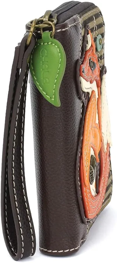 CHALA Zip Around Wallet, Wristlet, 8 Credit Card Slots, Sturdy Pu Leather - Fox A - Olive Stripe