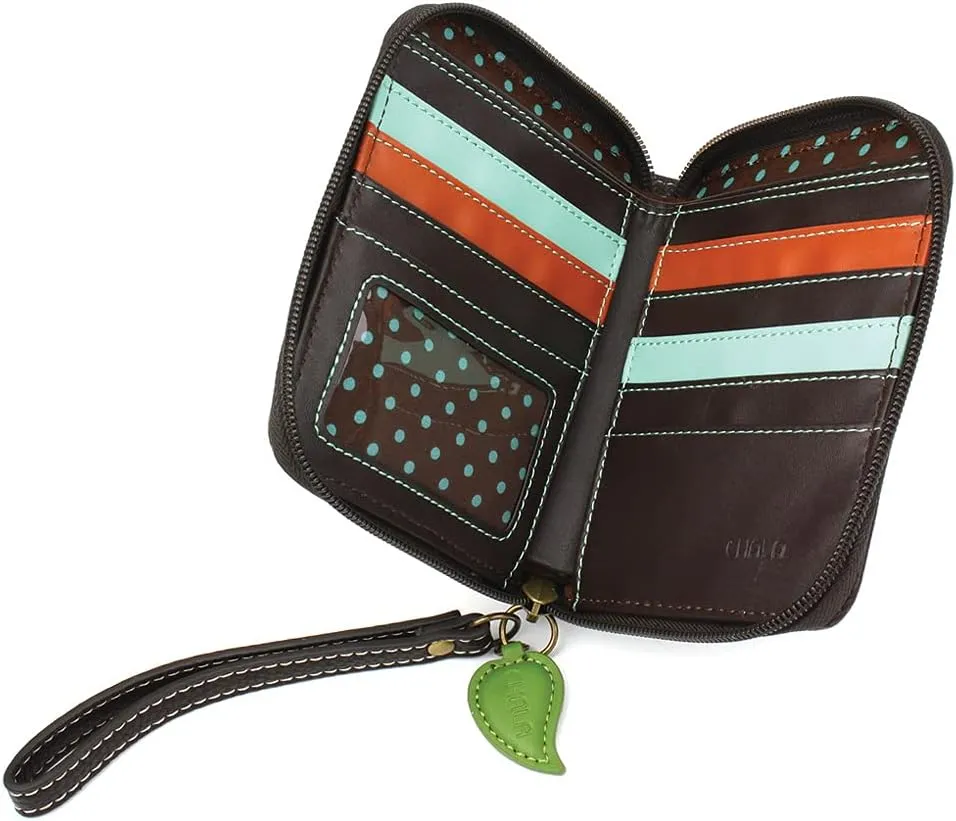 CHALA Zip Around Wallet, Wristlet, 8 Credit Card Slots, Sturdy Pu Leather - Fox A - Olive Stripe