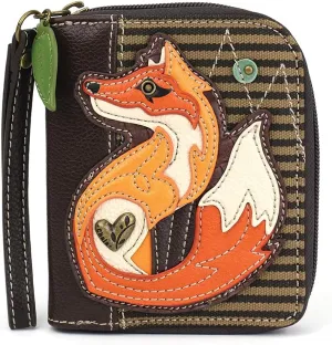 CHALA Zip Around Wallet, Wristlet, 8 Credit Card Slots, Sturdy Pu Leather - Fox A - Olive Stripe