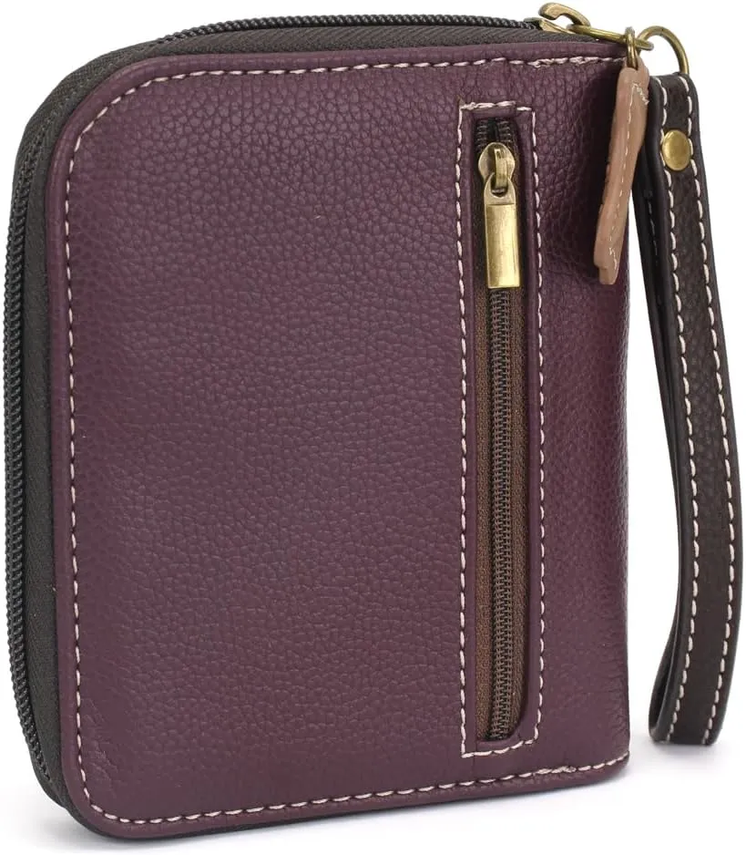 CHALA Zip Around Wallet, Wristlet, 8 Credit Card Slots, Sturdy Pu Leather - French Bulldog - Plum