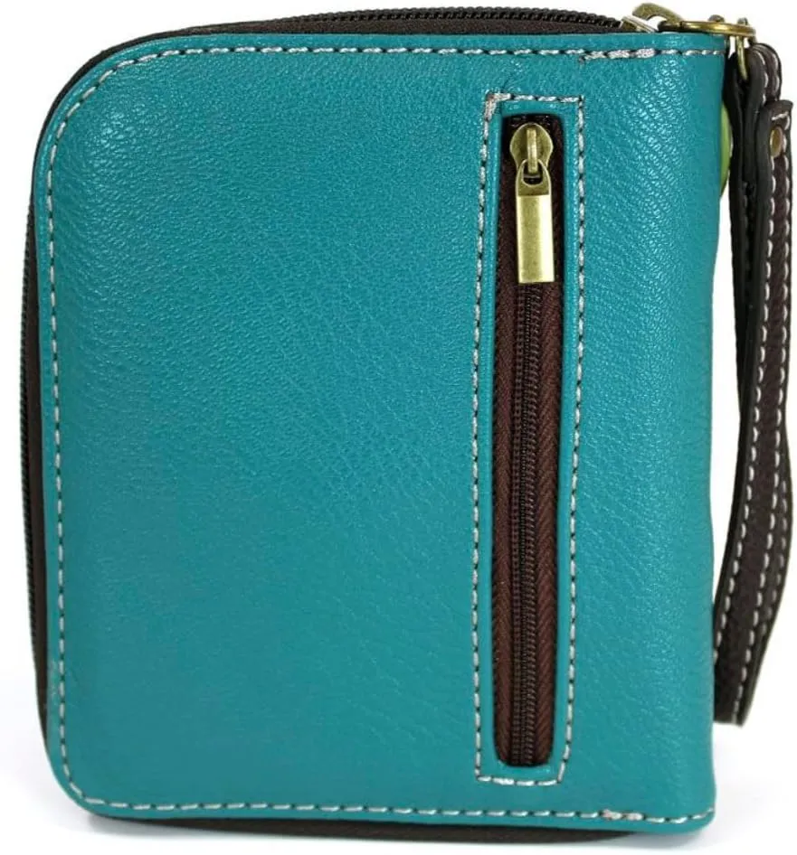 CHALA Zip Around Wallet, Wristlet, 8 Credit Card Slots, Sturdy Pu Leather - Frog - Turquoise