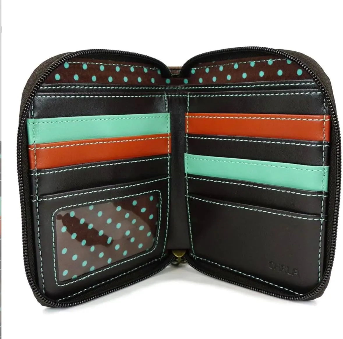 CHALA Zip Around Wallet, Wristlet, 8 Credit Card Slots, Sturdy Pu Leather - Frog - Turquoise