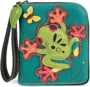 CHALA Zip Around Wallet, Wristlet, 8 Credit Card Slots, Sturdy Pu Leather - Frog - Turquoise