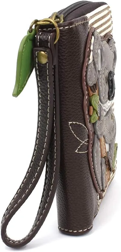 CHALA Zip Around Wallet, Wristlet, 8 Credit Card Slots, Sturdy Pu Leather - Koala - Brown Stripe
