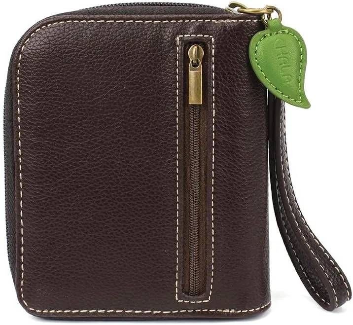 CHALA Zip Around Wallet, Wristlet, 8 Credit Card Slots, Sturdy Pu Leather - Koala - Brown Stripe