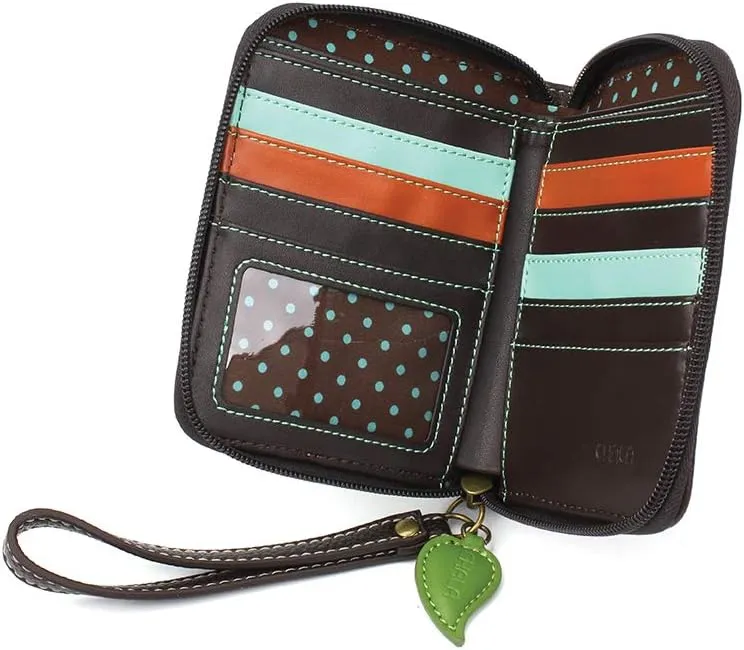 CHALA Zip Around Wallet, Wristlet, 8 Credit Card Slots, Sturdy Pu Leather - Koala - Brown Stripe