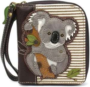 CHALA Zip Around Wallet, Wristlet, 8 Credit Card Slots, Sturdy Pu Leather - Koala - Brown Stripe