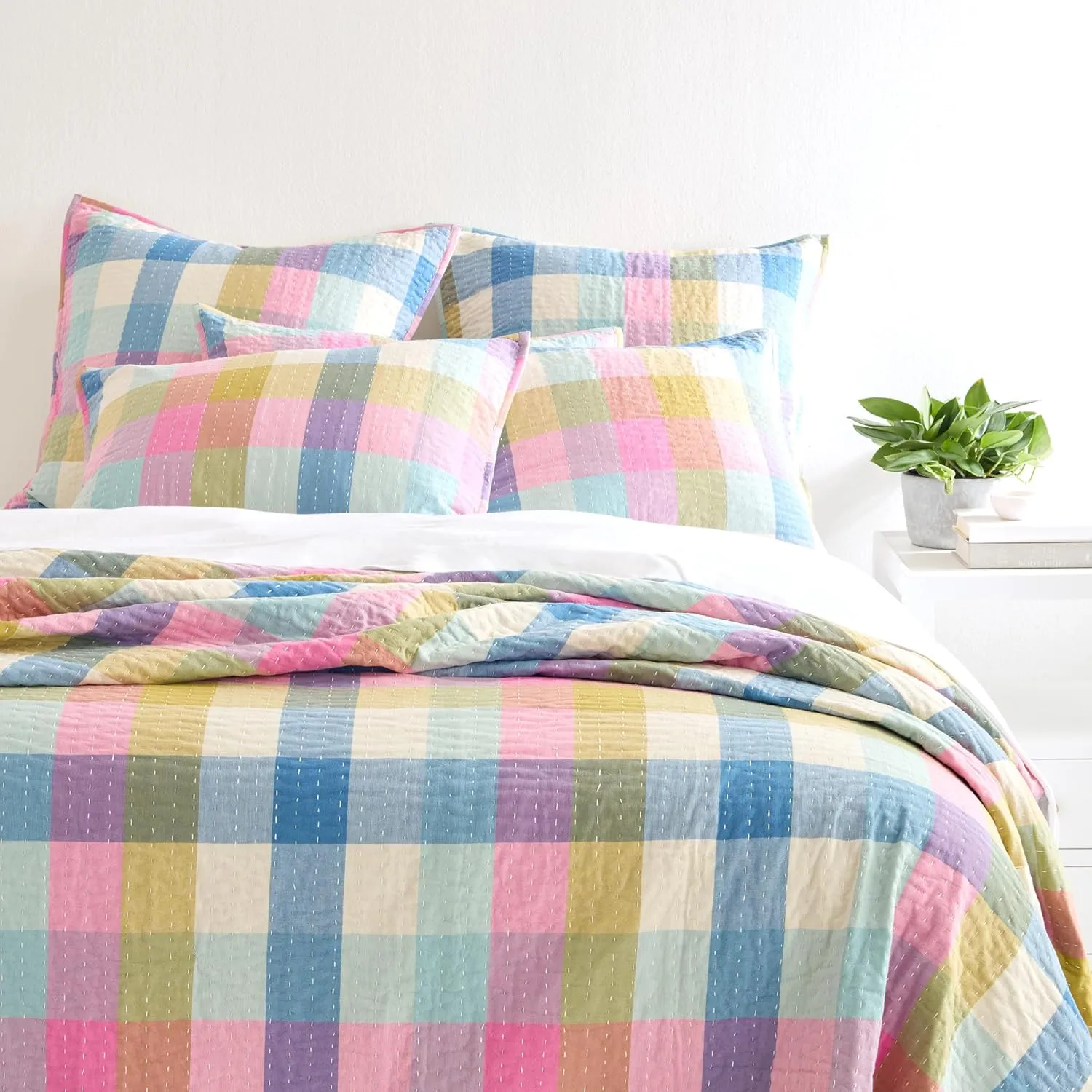 Charlette Plaid Multi Coverlet, King Size, Multi Plaid Pattern