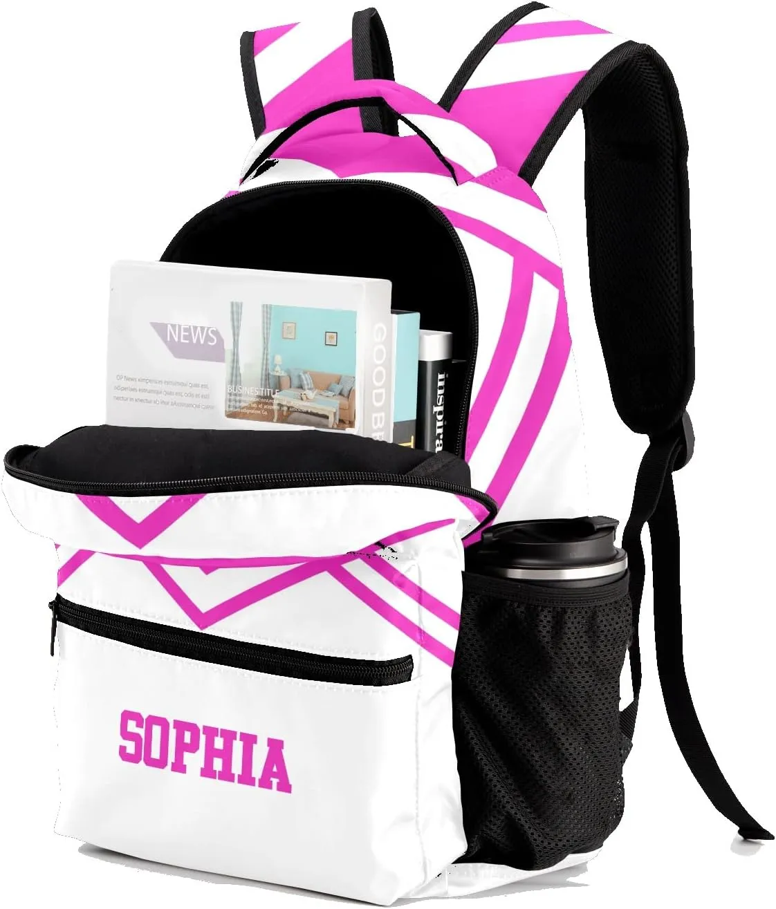 Cheer Cheerleader Hot Pink Backpack Personalized Waterproof Casual Daypack Gift for Holiday Birthday