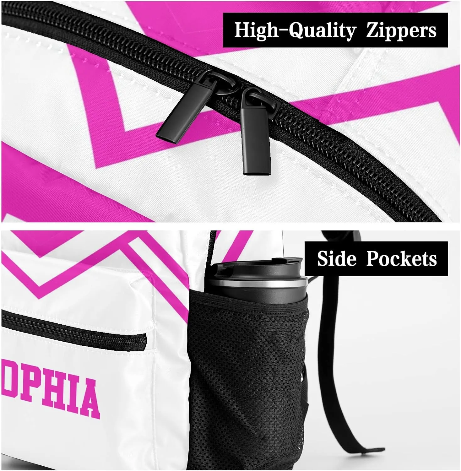 Cheer Cheerleader Hot Pink Backpack Personalized Waterproof Casual Daypack Gift for Holiday Birthday