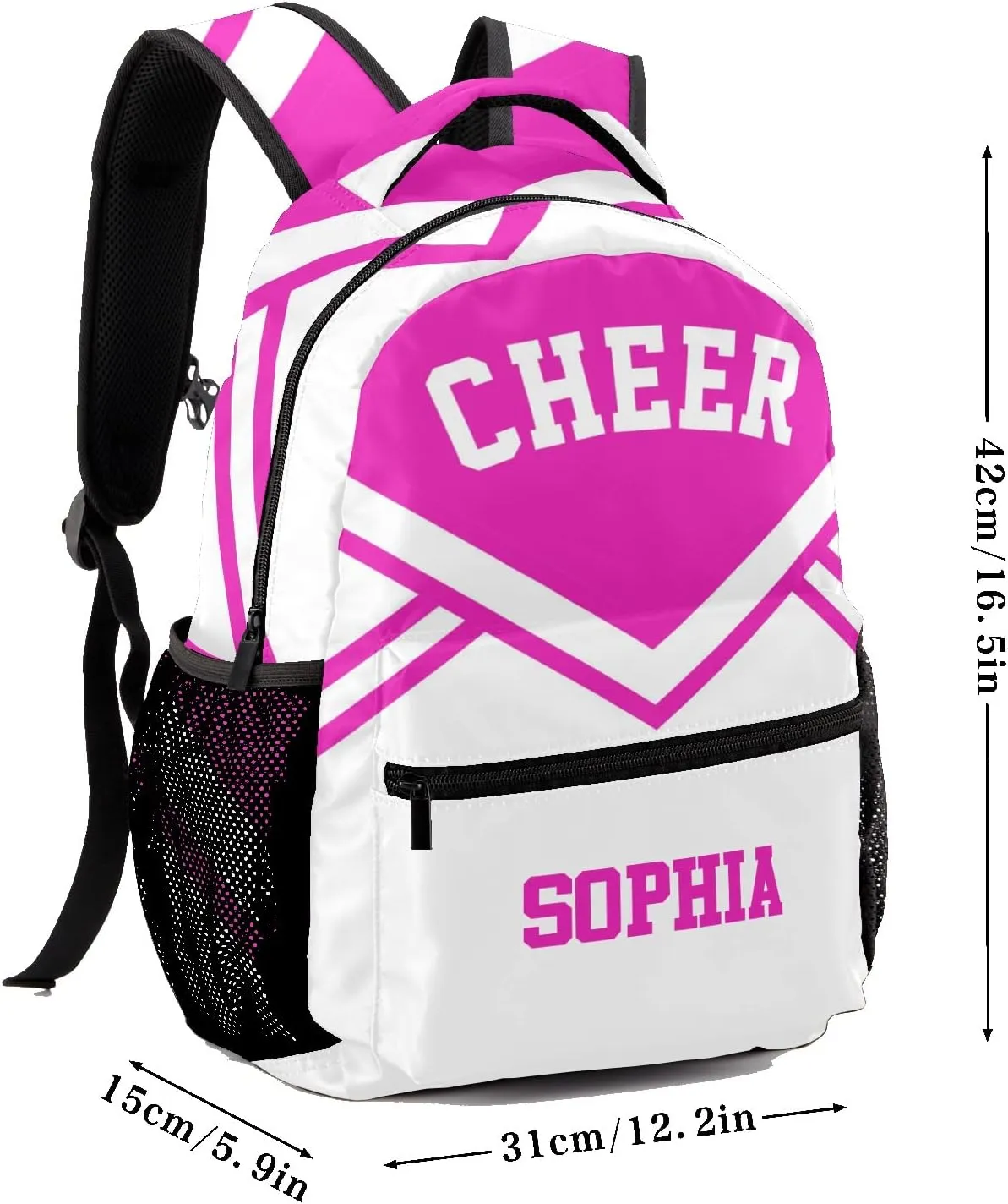 Cheer Cheerleader Hot Pink Backpack Personalized Waterproof Casual Daypack Gift for Holiday Birthday
