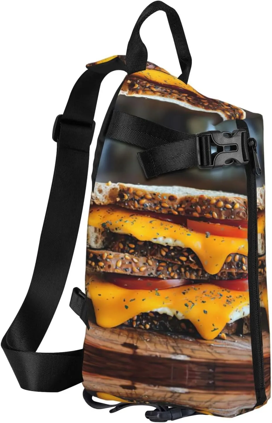 Cheese Sandwiches Print Crossbody Backpack Casual Sling Bag Travel Lightweight, Adjustable Cross Bag