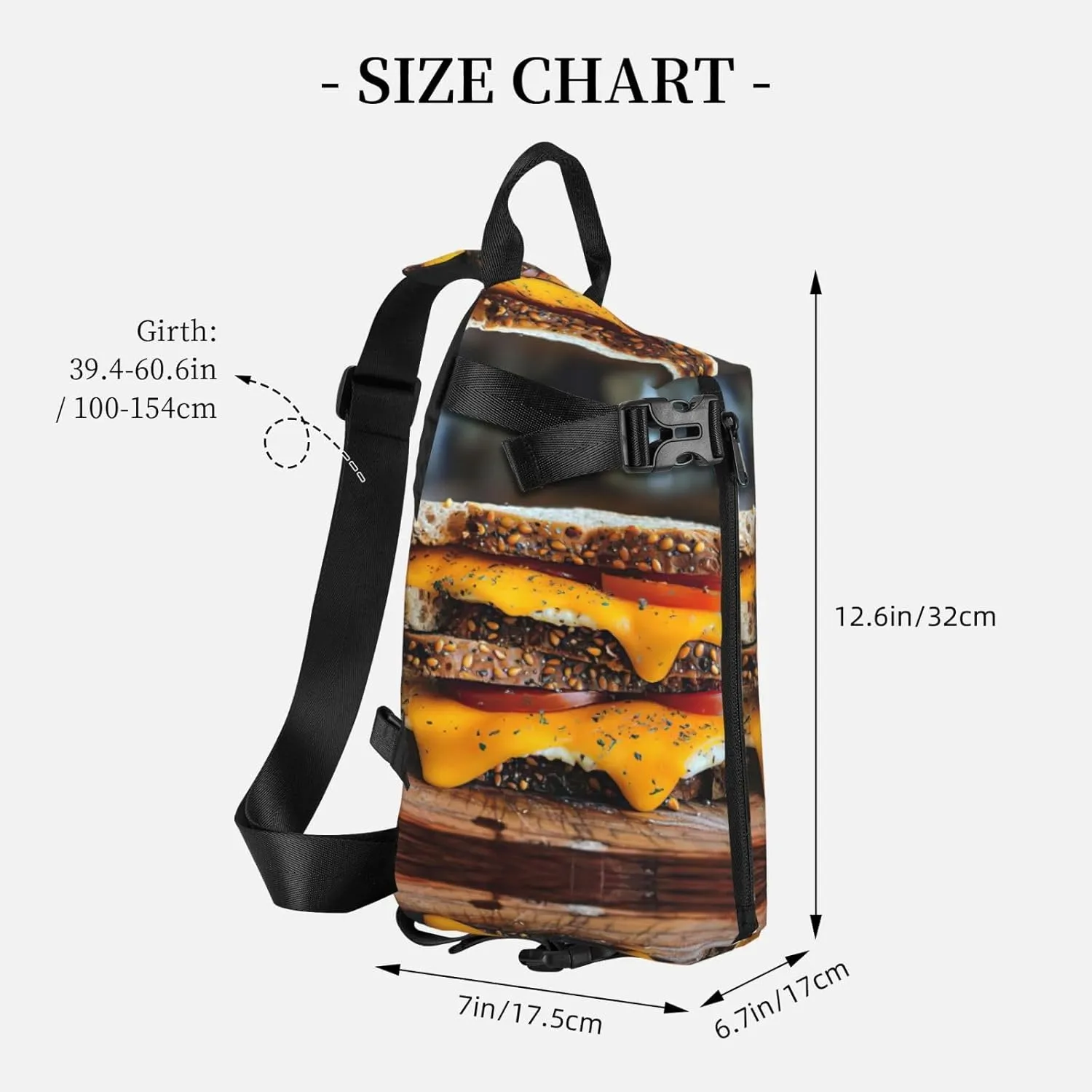 Cheese Sandwiches Print Crossbody Backpack Casual Sling Bag Travel Lightweight, Adjustable Cross Bag