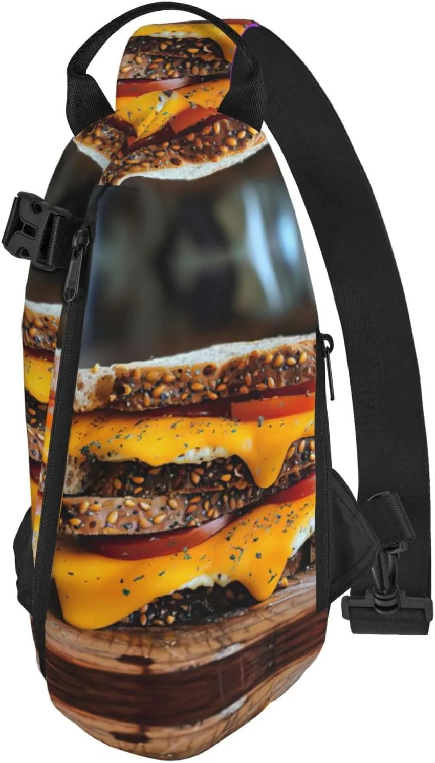Cheese Sandwiches Print Crossbody Backpack Casual Sling Bag Travel Lightweight, Adjustable Cross Bag