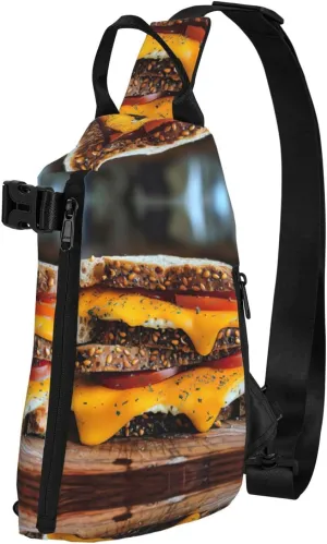 Cheese Sandwiches Print Crossbody Backpack Casual Sling Bag Travel Lightweight, Adjustable Cross Bag