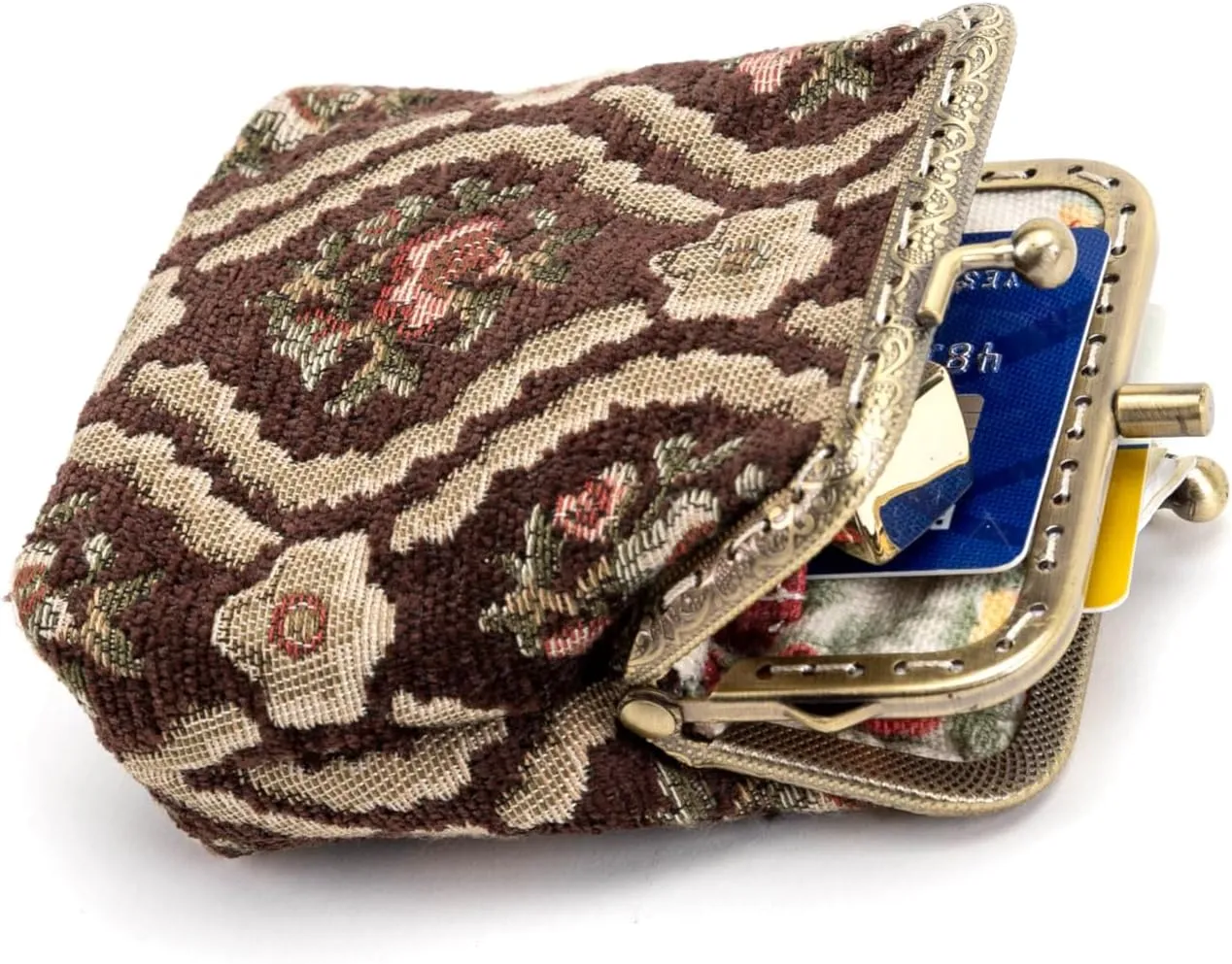 Chenille Carpet Double Kiss Clasp Coin Purse Pouch,Vintage Change Wallet Card Holder