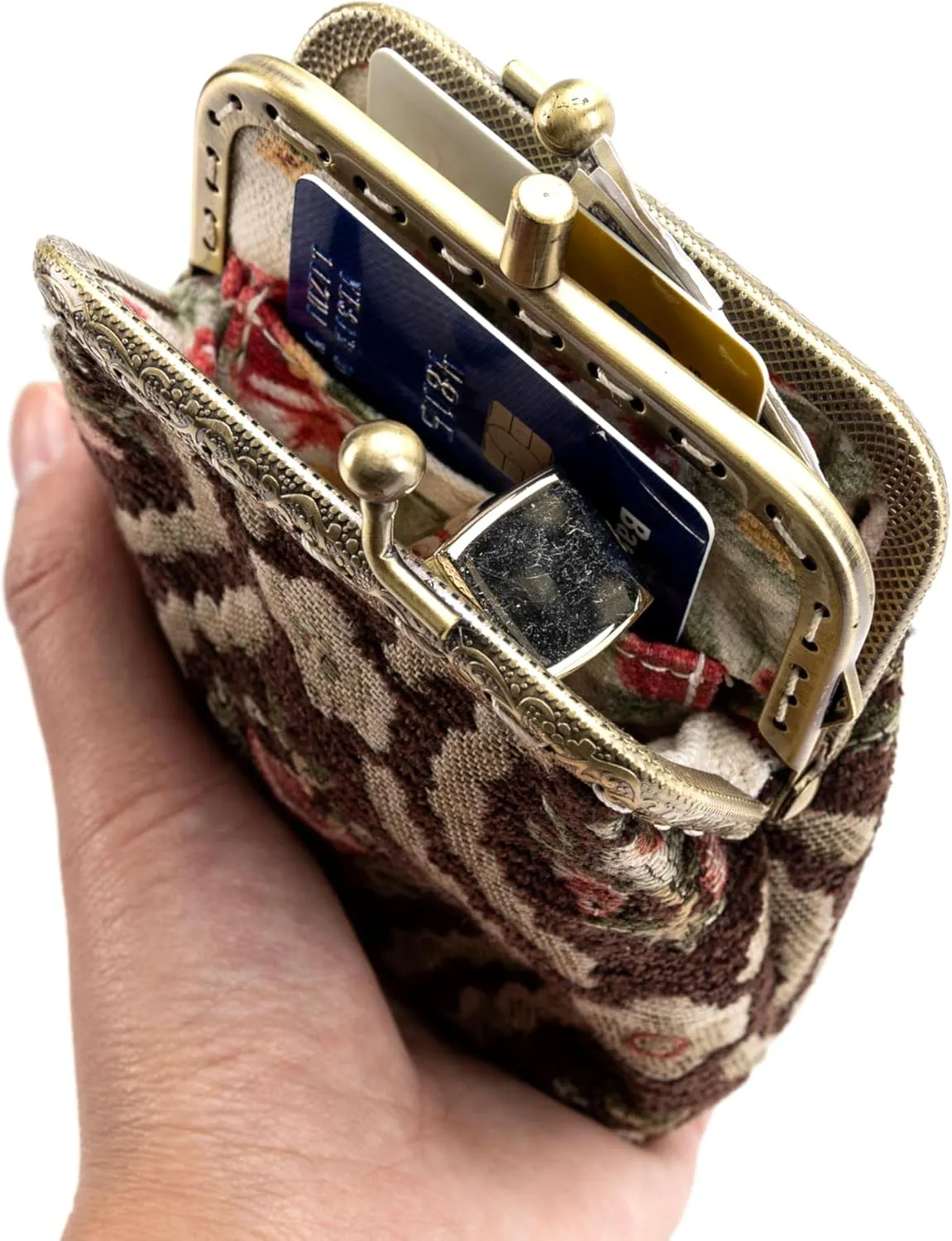 Chenille Carpet Double Kiss Clasp Coin Purse Pouch,Vintage Change Wallet Card Holder