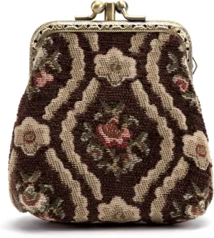 Chenille Carpet Double Kiss Clasp Coin Purse Pouch,Vintage Change Wallet Card Holder