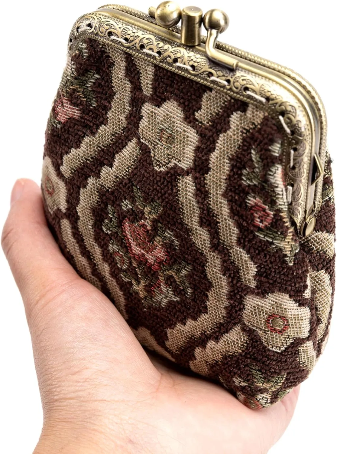 Chenille Carpet Double Kiss Clasp Coin Purse Pouch,Vintage Change Wallet Card Holder