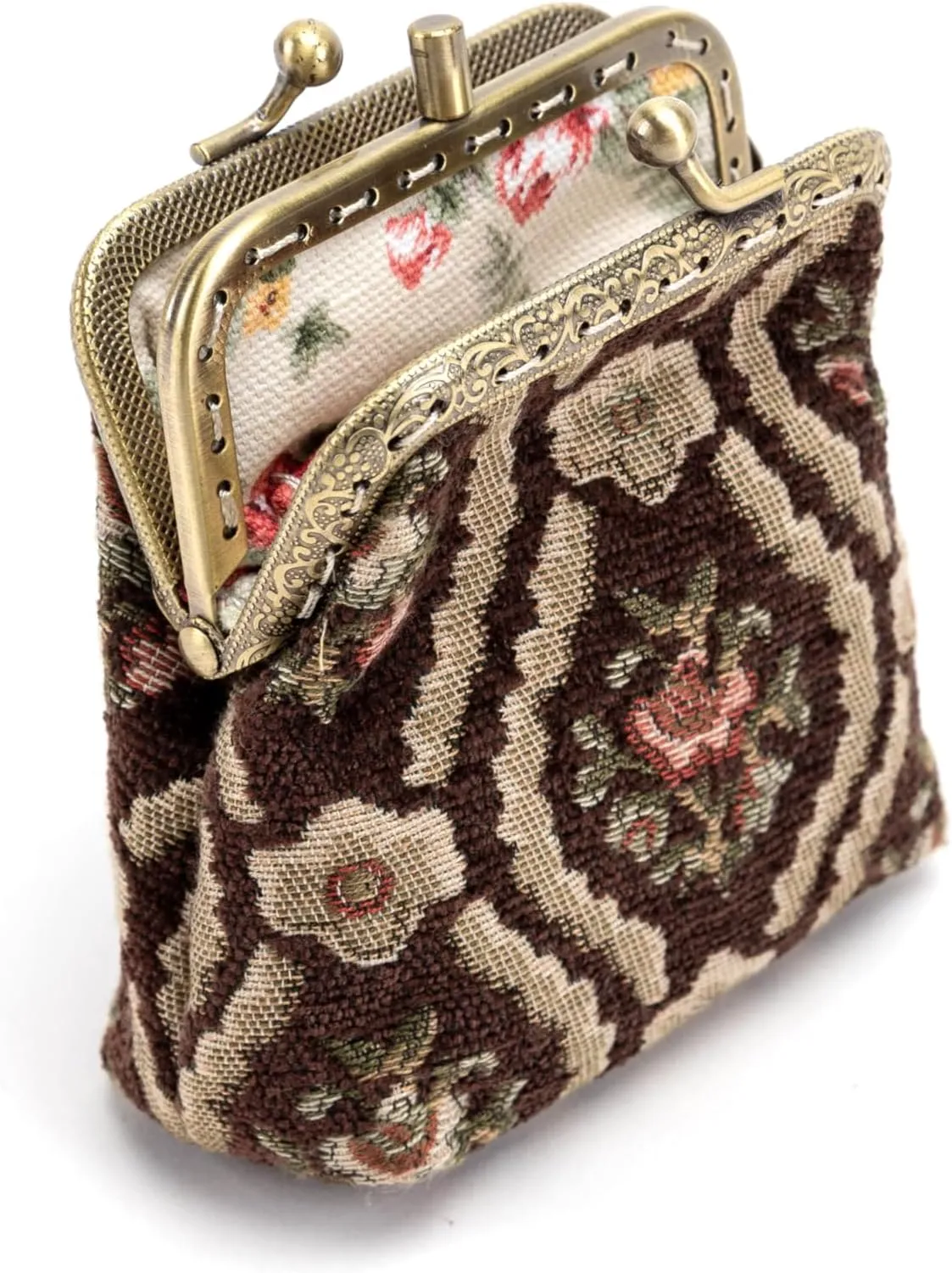 Chenille Carpet Double Kiss Clasp Coin Purse Pouch,Vintage Change Wallet Card Holder