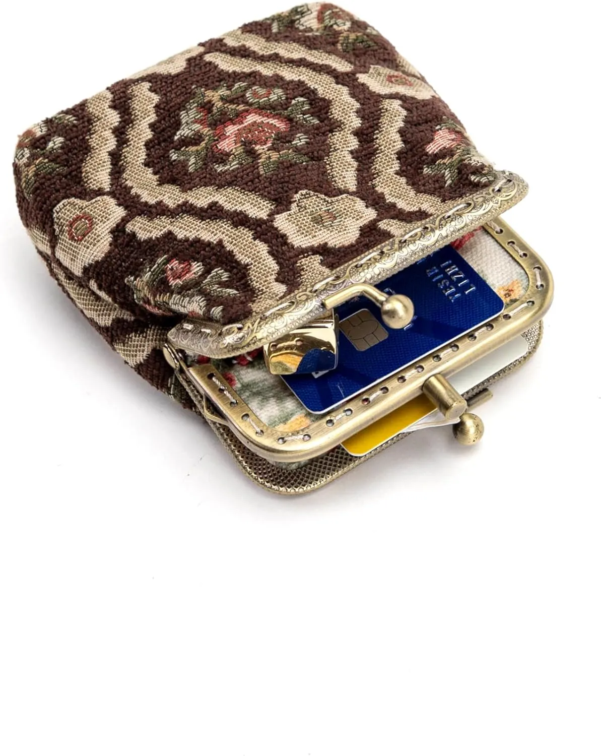 Chenille Carpet Double Kiss Clasp Coin Purse Pouch,Vintage Change Wallet Card Holder