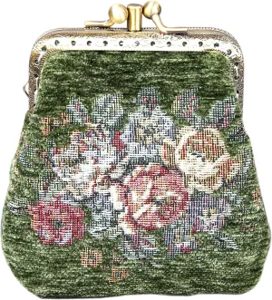 Chenille Carpet Double Kiss Clasp Coin Purse Pouch,Vintage Change Wallet Card Holder