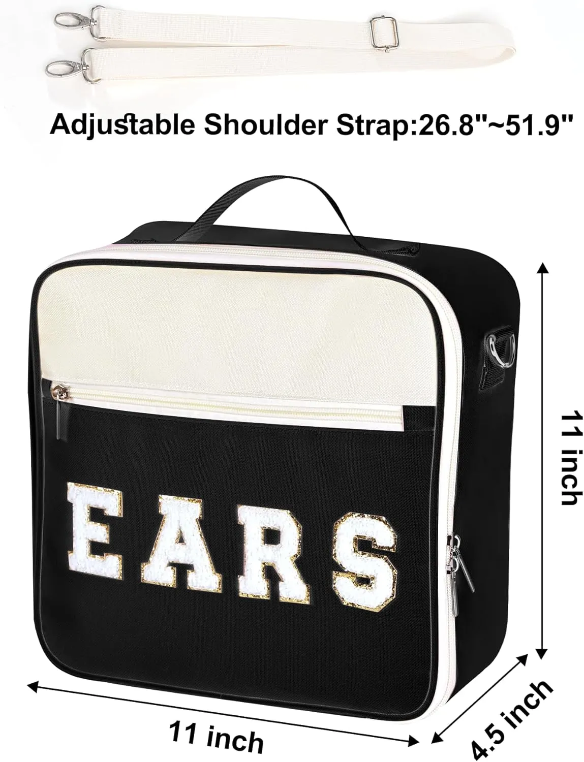 Chenille Letter Mouse Ears Headband Bag Holder Travel Case with Shoulder Strap Multipocket 11"x11"x4.5"