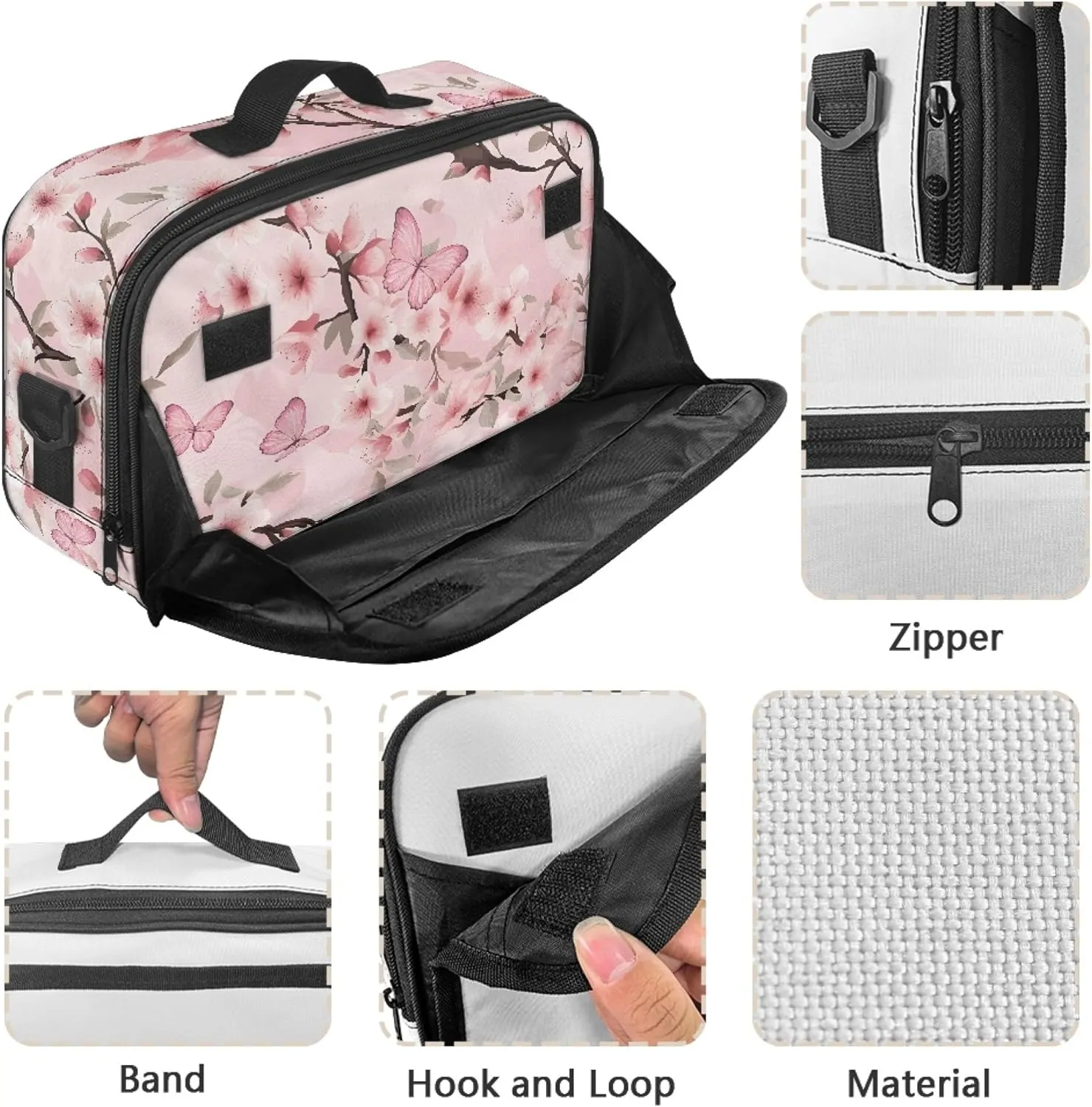 Cherry Blooms Diaper Bag Purse Pink Butterfly Mini Diaper Bag Crossbody Outdoor Storage Bin for Diapers Lightweight Diaper Caddy with Pocket