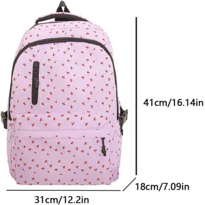 Cherry Print Backpack Casual Laptop Bag Bag for (Purple Style 4)