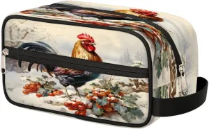 Chickens Snow Cottage Travel Toiletry Bag for Women Men Winter Water-Resistant Cosmetic Makeup Shaving Bag Large Capacity with Handle Sports Travel Toiletries Accessories