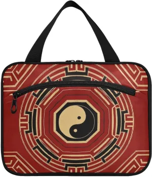 Chinese Culture Bagua Pattern Red hanging large toiletry bags for women with hook, designer waterproof shave kit for travel must travel bolso para maquillaje L