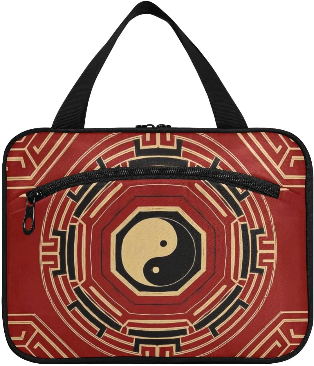 Chinese Culture Bagua Pattern Red hanging large toiletry bags for women with hook, designer waterproof shave kit for travel must travel bolso para maquillaje L