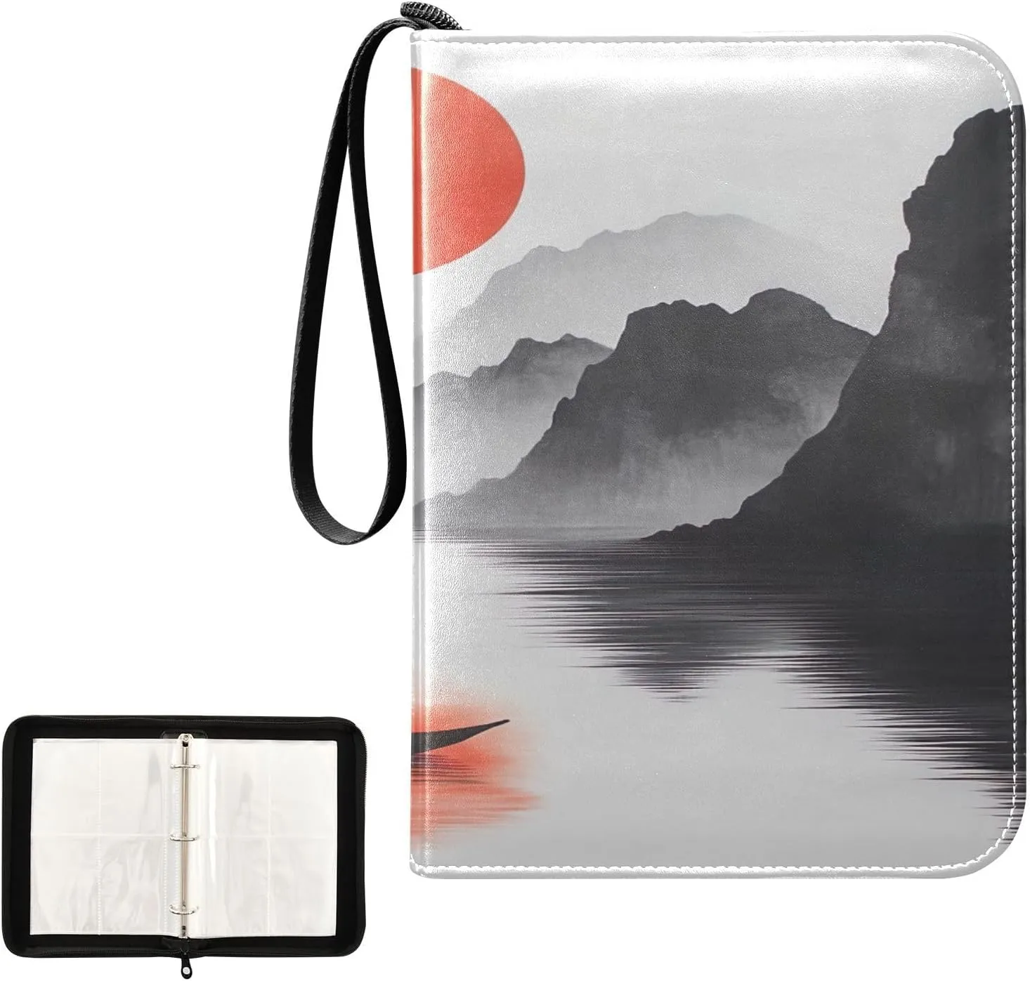 Chinese Style Ink Painting Collectible Trading Card Albums, Waterproof PU Card Collection Binder Fits 400 Cards with Removable Sleeves for Baseball Card, Football Card