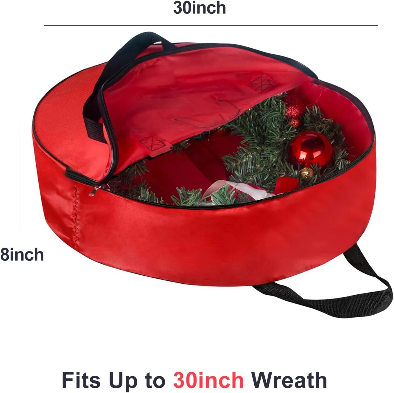 Christmas Wreath Storage Bag 30inch -Large Christmas Wreath Storage Container-Durable Oxford Fabric, Dual Zippered, Easy to Slip the Wreath in & Out, Protect Wreath Garlands from Dust -Red, Pack of 2