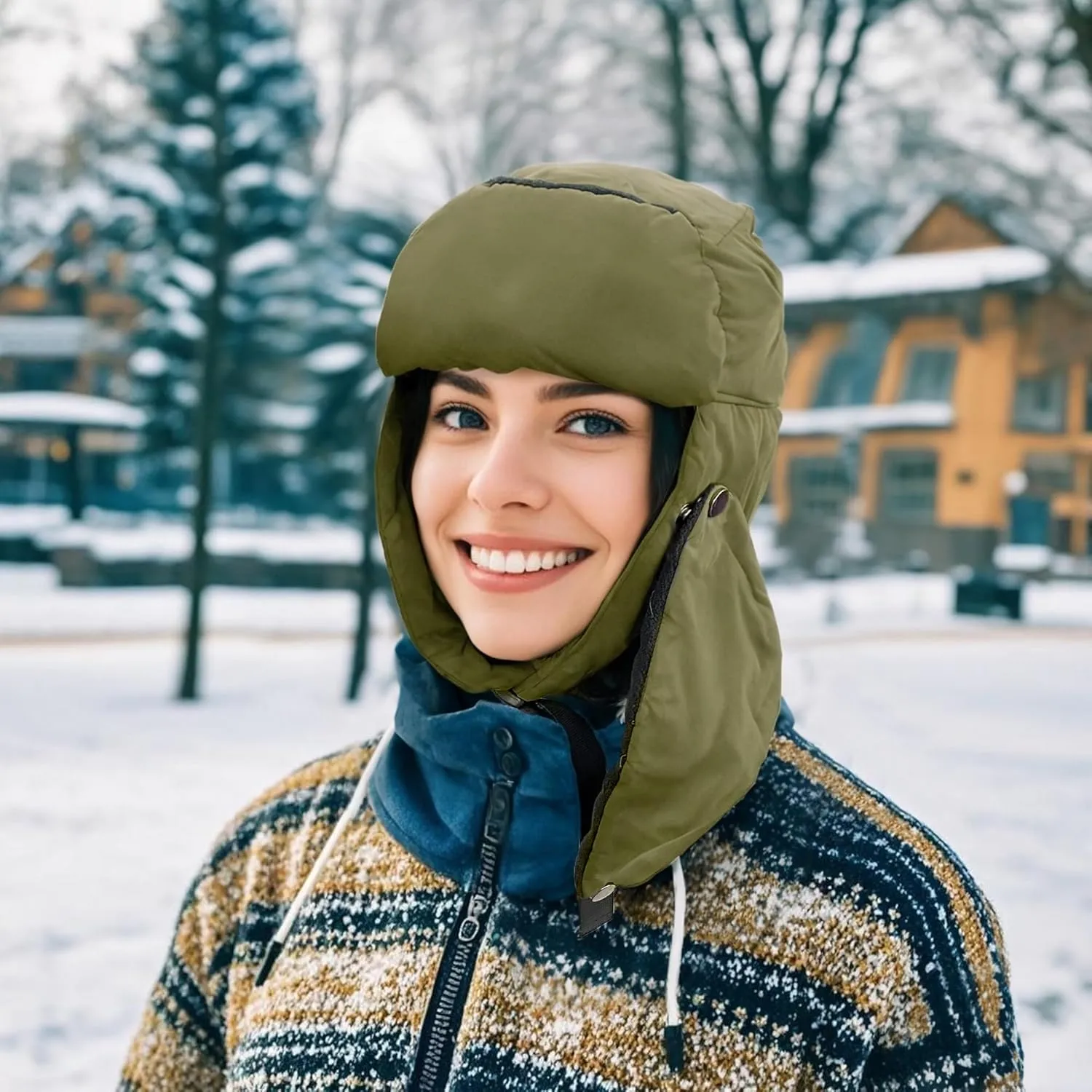 Clakllie Waterproof Trapper Hat with Earflaps Facemask Winter Ushanka Russian Eskimo Cap Warm Trooper Hats for Skiing
