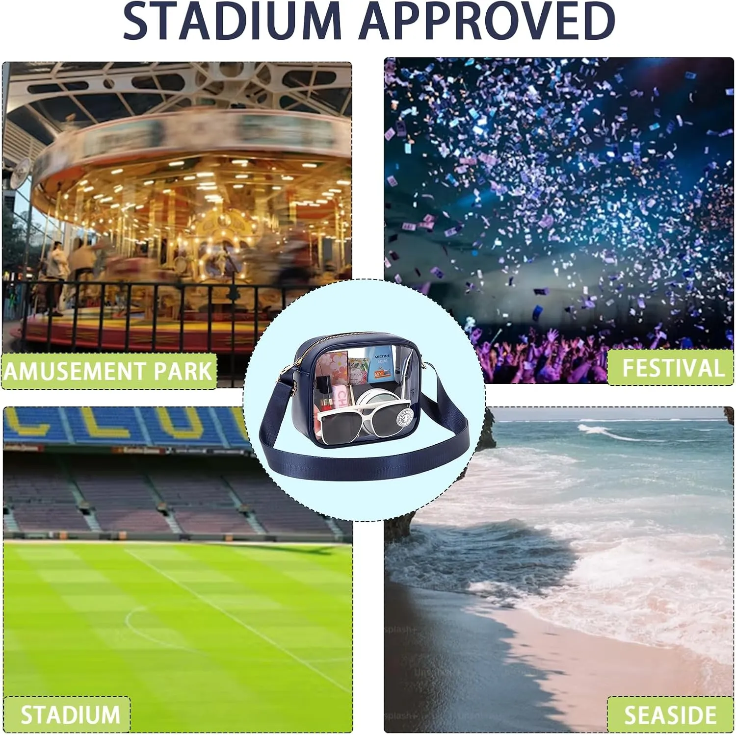 Clear Bag Stadium Approved Clear Crossbody Fanny Purse Transparent Bag for Concerts Sports Festivals