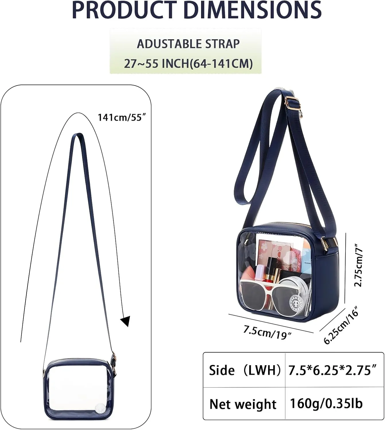 Clear Bag Stadium Approved Clear Crossbody Fanny Purse Transparent Bag for Concerts Sports Festivals