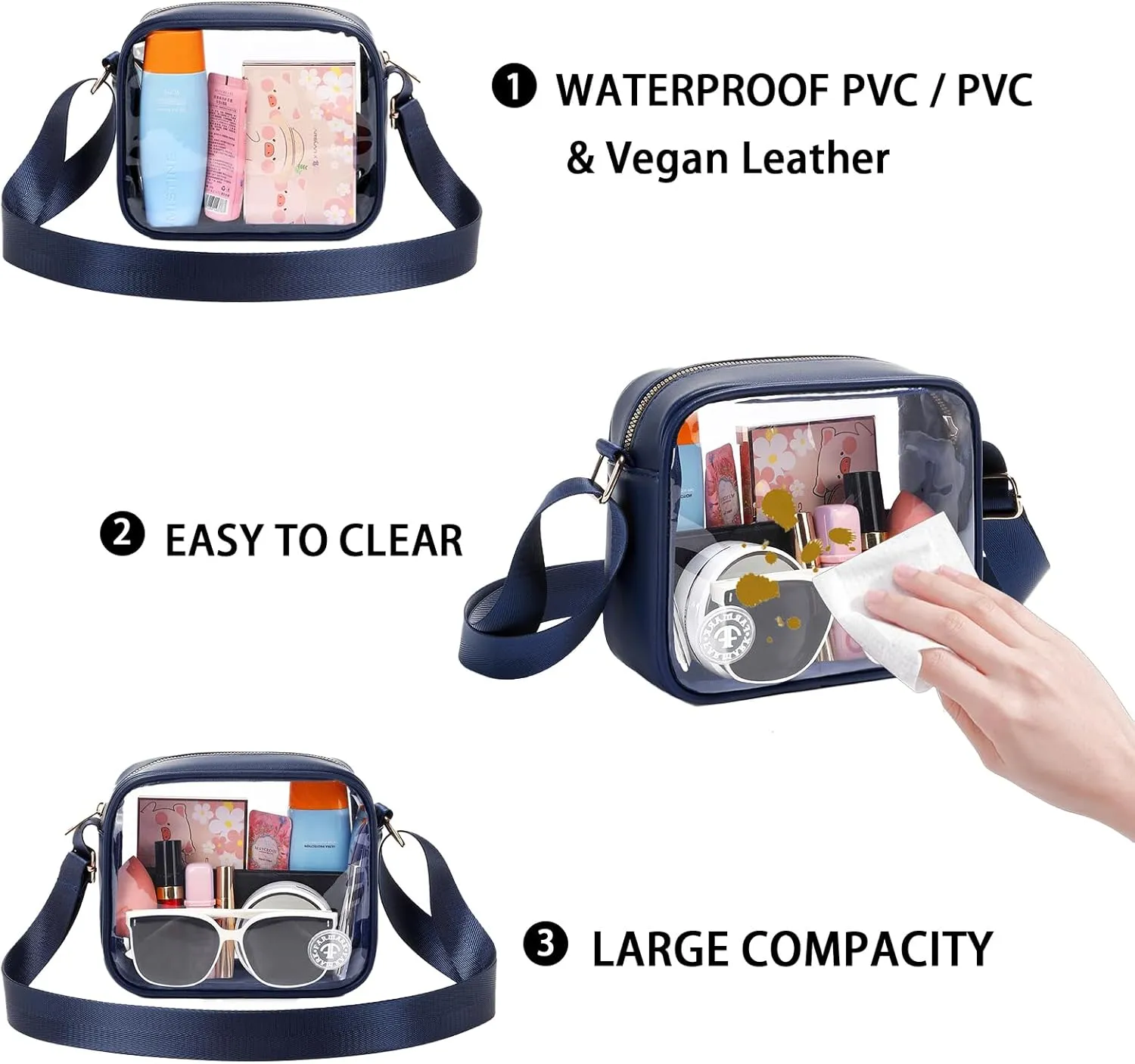 Clear Bag Stadium Approved Clear Crossbody Fanny Purse Transparent Bag for Concerts Sports Festivals