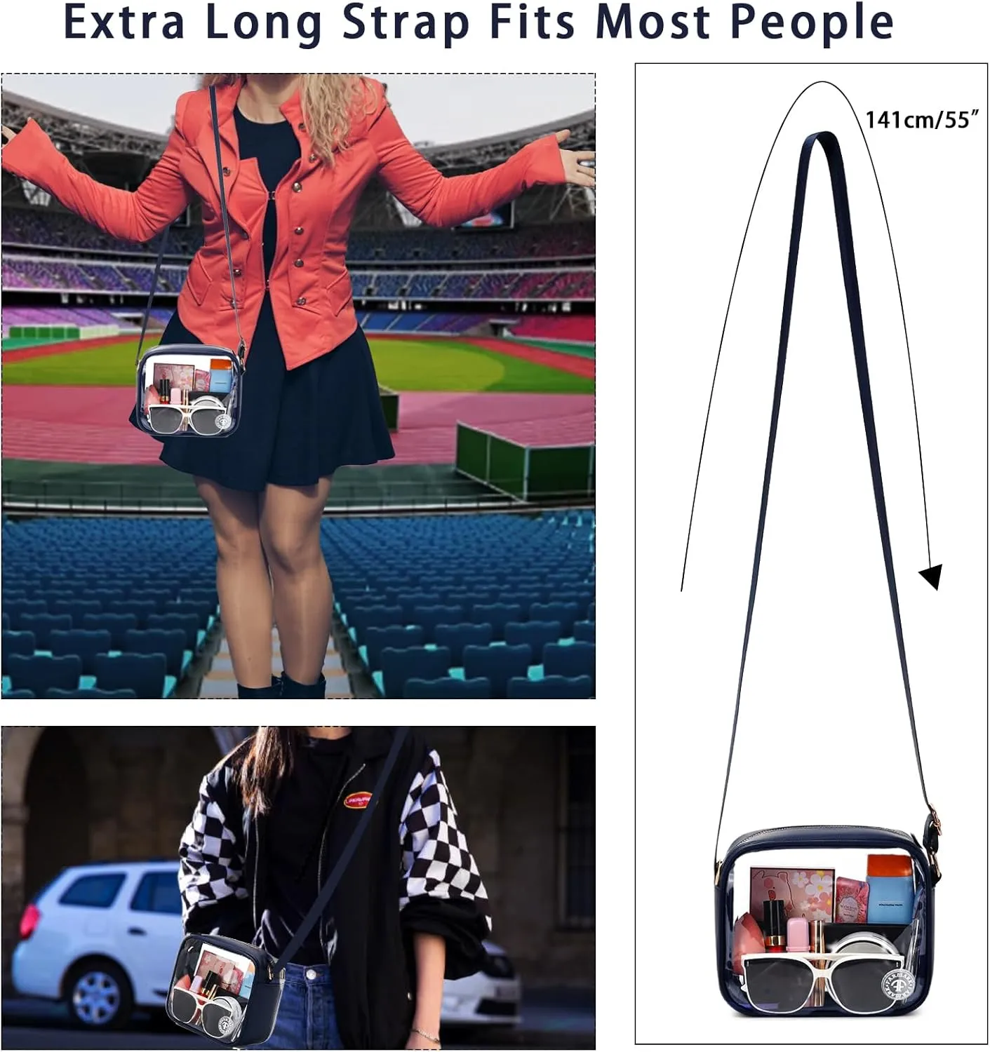 Clear Bag Stadium Approved Clear Crossbody Fanny Purse Transparent Bag for Concerts Sports Festivals