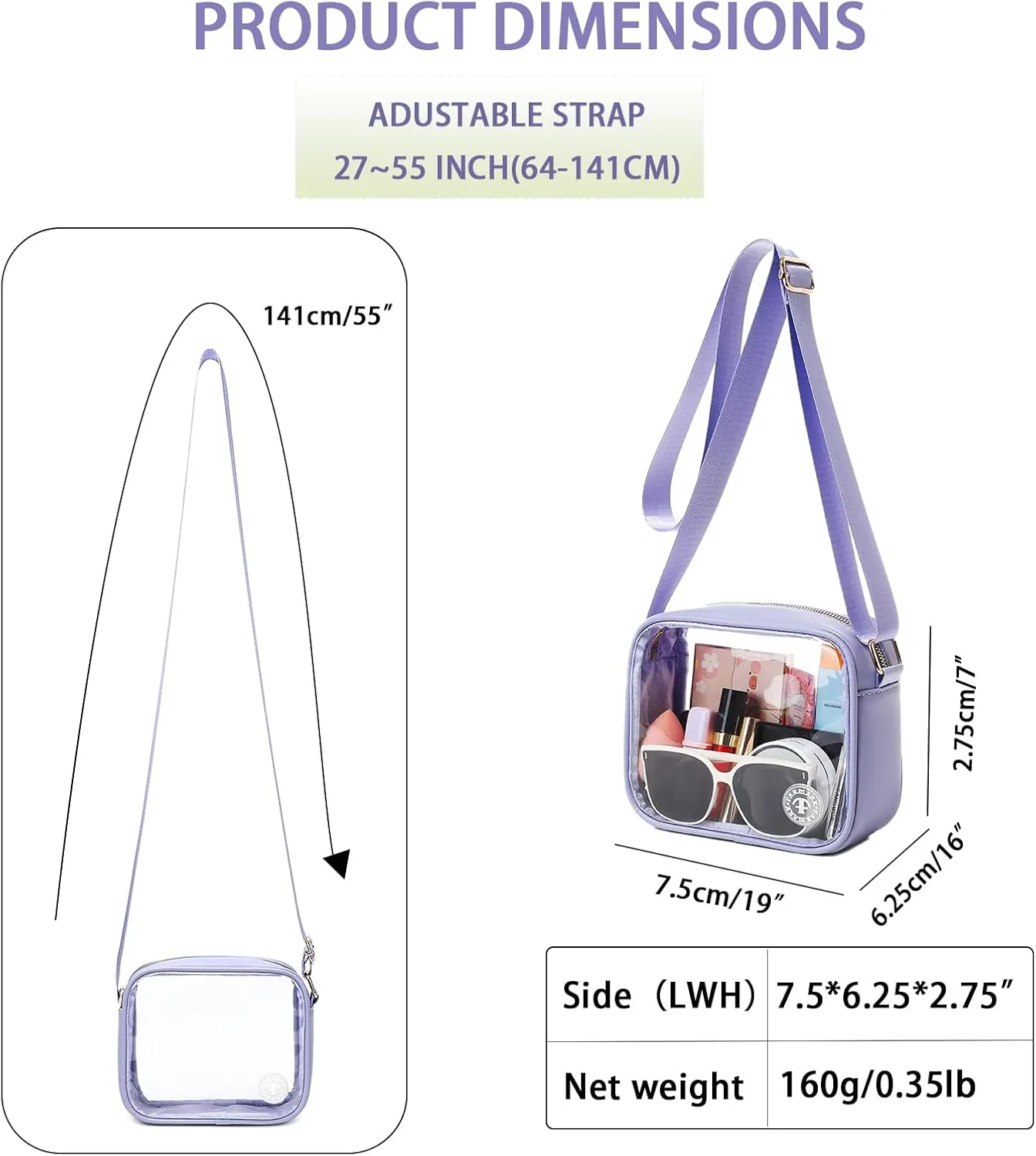 Clear Bag Stadium Approved Clear Crossbody Fanny Purse Transparent Bag for Concerts Sports Festivals