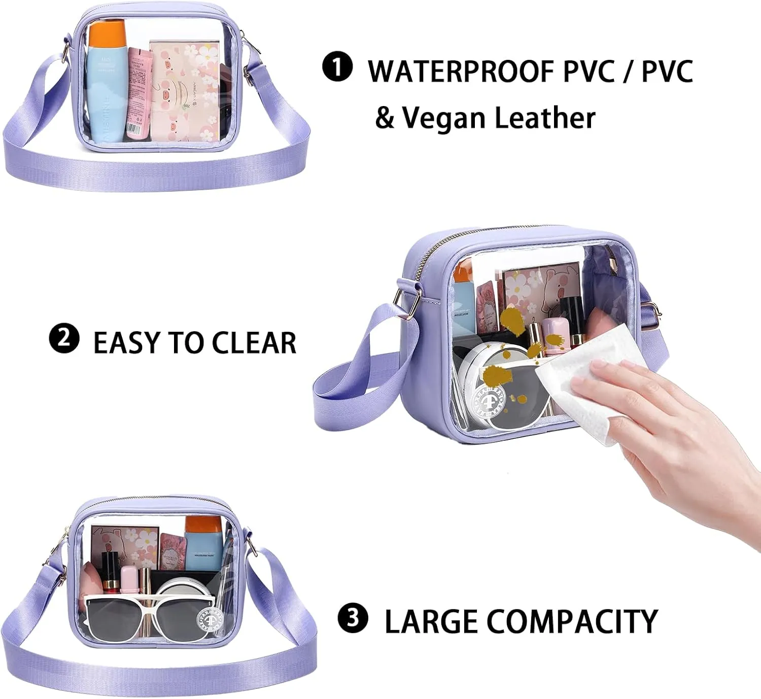 Clear Bag Stadium Approved Clear Crossbody Fanny Purse Transparent Bag for Concerts Sports Festivals