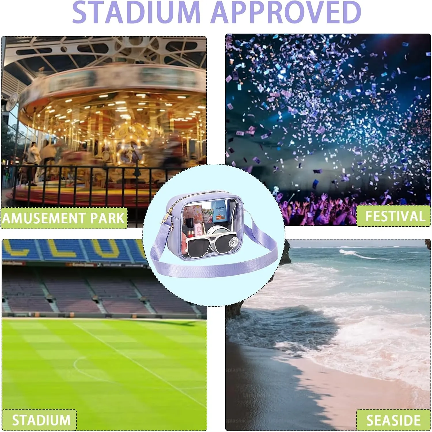 Clear Bag Stadium Approved Clear Crossbody Fanny Purse Transparent Bag for Concerts Sports Festivals
