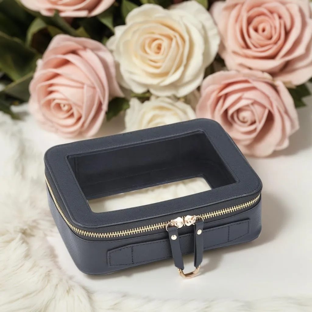 Clear Cosmetic Bag for Women | Waterproof Travel Toiletry Organizer with TSA Lock | Zippered Makeup Bag | Clear Storage Bag for Vacation & Gym（Black,Medium