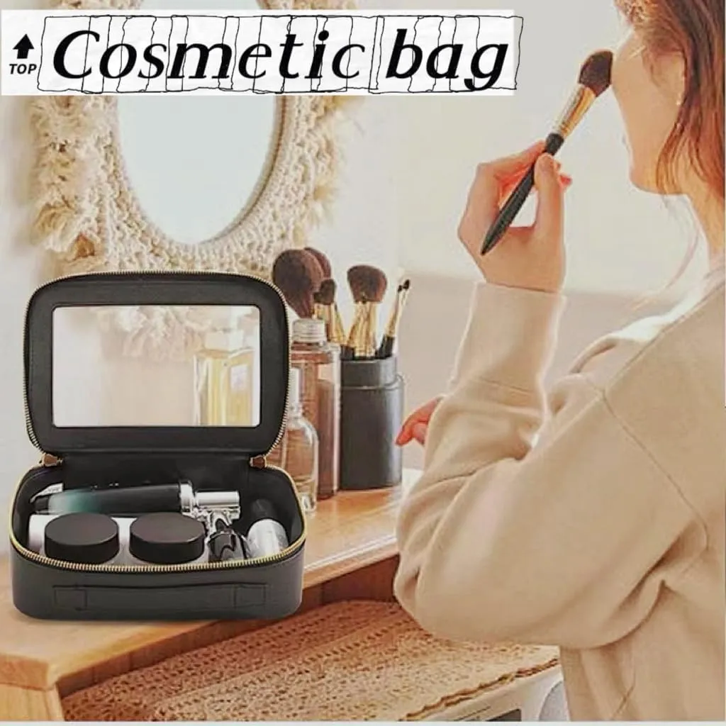 Clear Cosmetic Bag for Women | Waterproof Travel Toiletry Organizer with TSA Lock | Zippered Makeup Bag | Clear Storage Bag for Vacation & Gym（Black,Medium