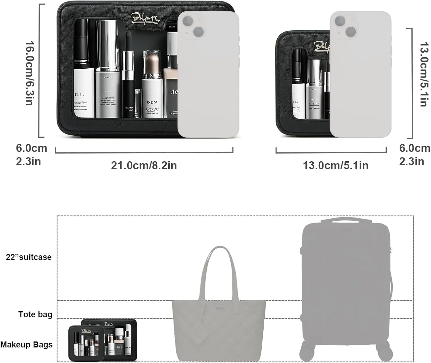 Clear Makeup Bag Cosmetic Case: Small Make up Bags for Purse - TSA approved Toiletry Bag for Women - Waterproof Travel Pouch with Zipper - Cute Makeup Organizer Skincare Bag for Car (Standard, Black)