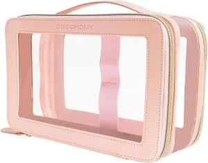 Clear Makeup Bag Double Layer Two Sided With Zipper Pink Square Cosmetic large Make Up Case Compartments Brush Travel Leather Toiletry Women Organizer Multipurpose Transparent Waterproof Pouch