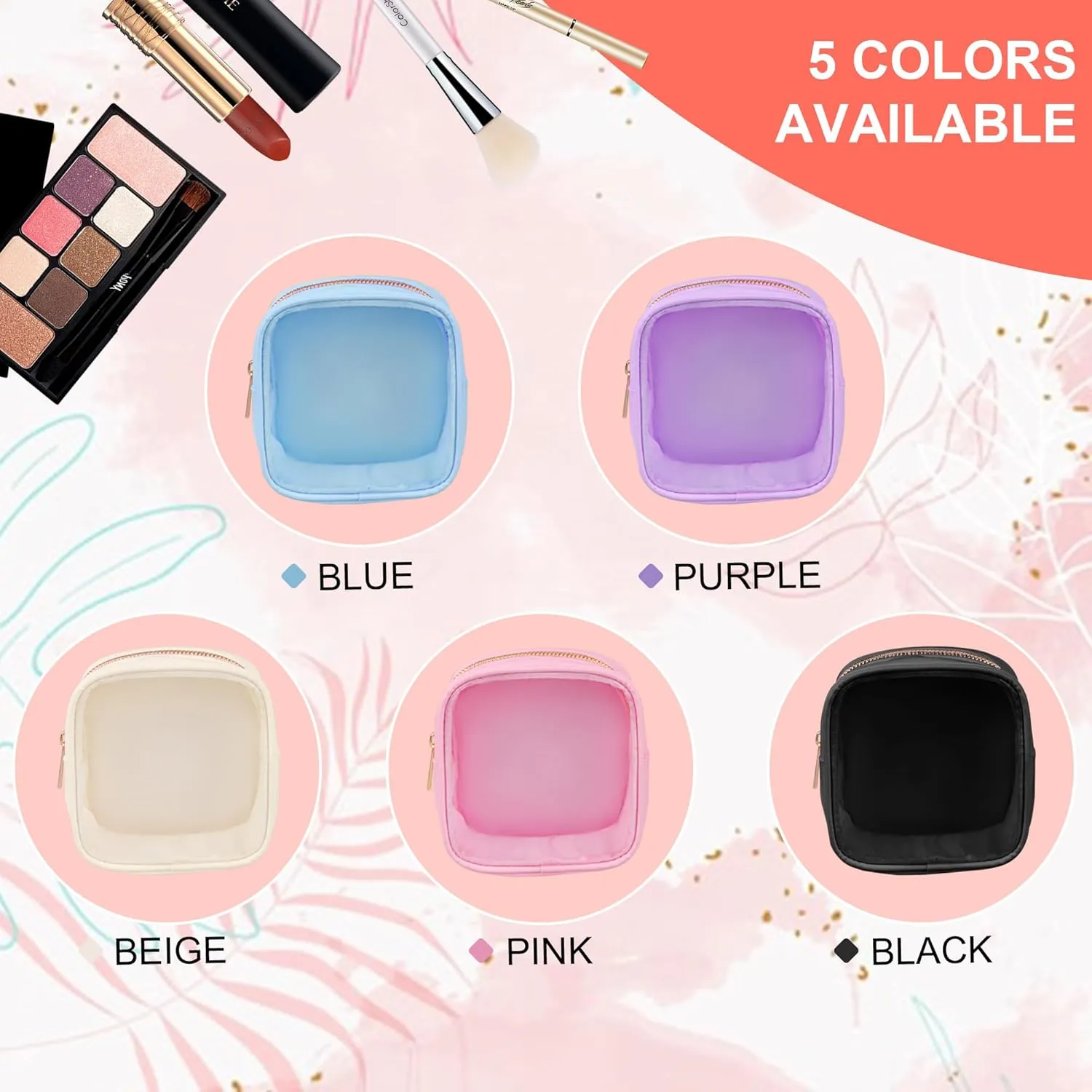 Clear Makeup Bag for Purse 2 Pcs Small Nylon Zipper Pouch Mini Travel Cosmetic Bag Clear Toiletry Bags for Traveling Cute Makeup Organizer for Women (2pcs beige clear)