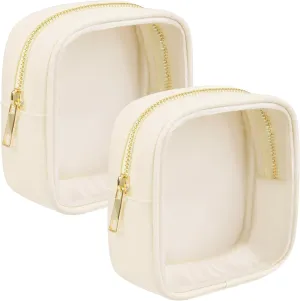 Clear Makeup Bag for Purse 2 Pcs Small Nylon Zipper Pouch Mini Travel Cosmetic Bag Clear Toiletry Bags for Traveling Cute Makeup Organizer for Women (2pcs beige clear)