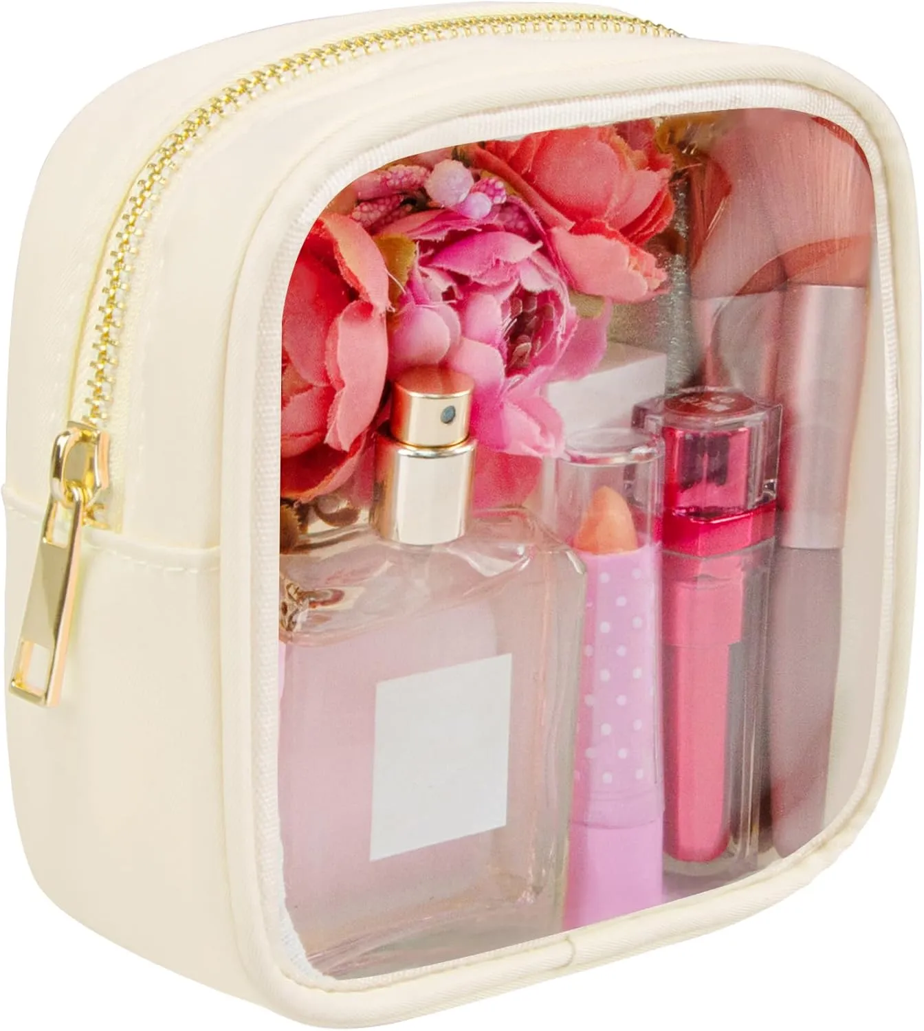 Clear Makeup Bag for Purse 2 Pcs Small Nylon Zipper Pouch Mini Travel Cosmetic Bag Clear Toiletry Bags for Traveling Cute Makeup Organizer for Women (2pcs beige clear)