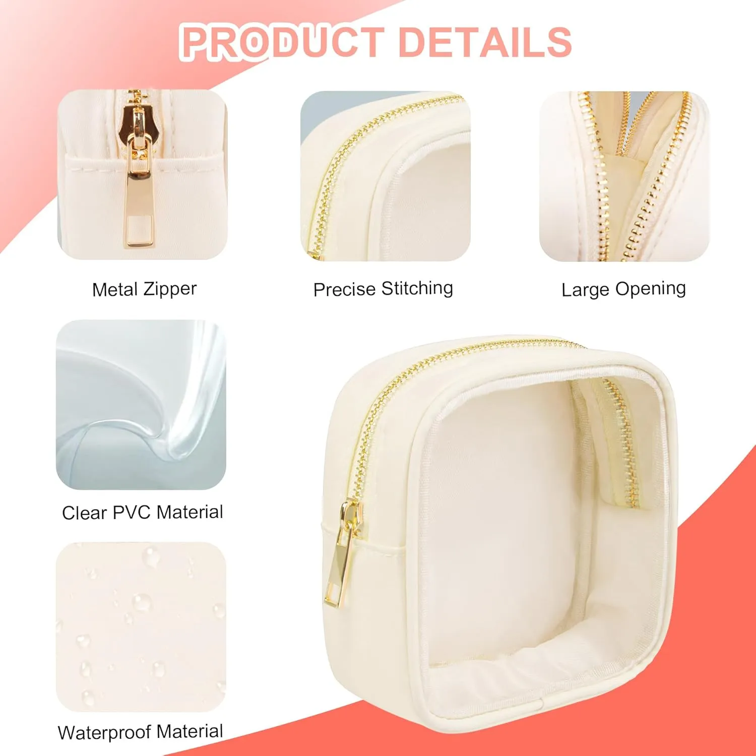 Clear Makeup Bag for Purse 2 Pcs Small Nylon Zipper Pouch Mini Travel Cosmetic Bag Clear Toiletry Bags for Traveling Cute Makeup Organizer for Women (2pcs beige clear)
